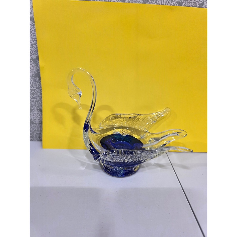 Glasbläserei Heiner Blue Glass Swan Figurine Decor Handmade Art Glass‎ Sculpture
